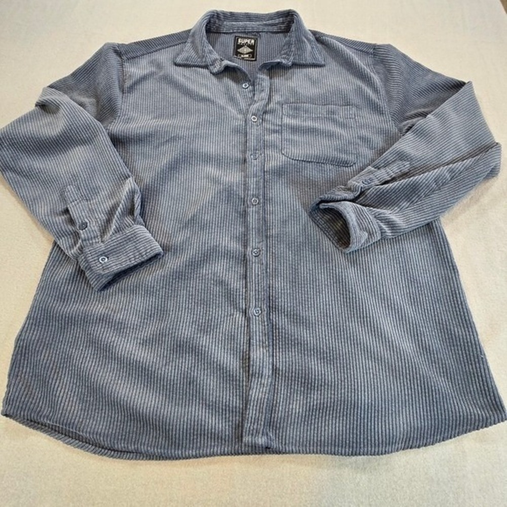 Super Massive Corduroy Shirt Mens XL Blue Long Sleeve Button Down Ribbed Top